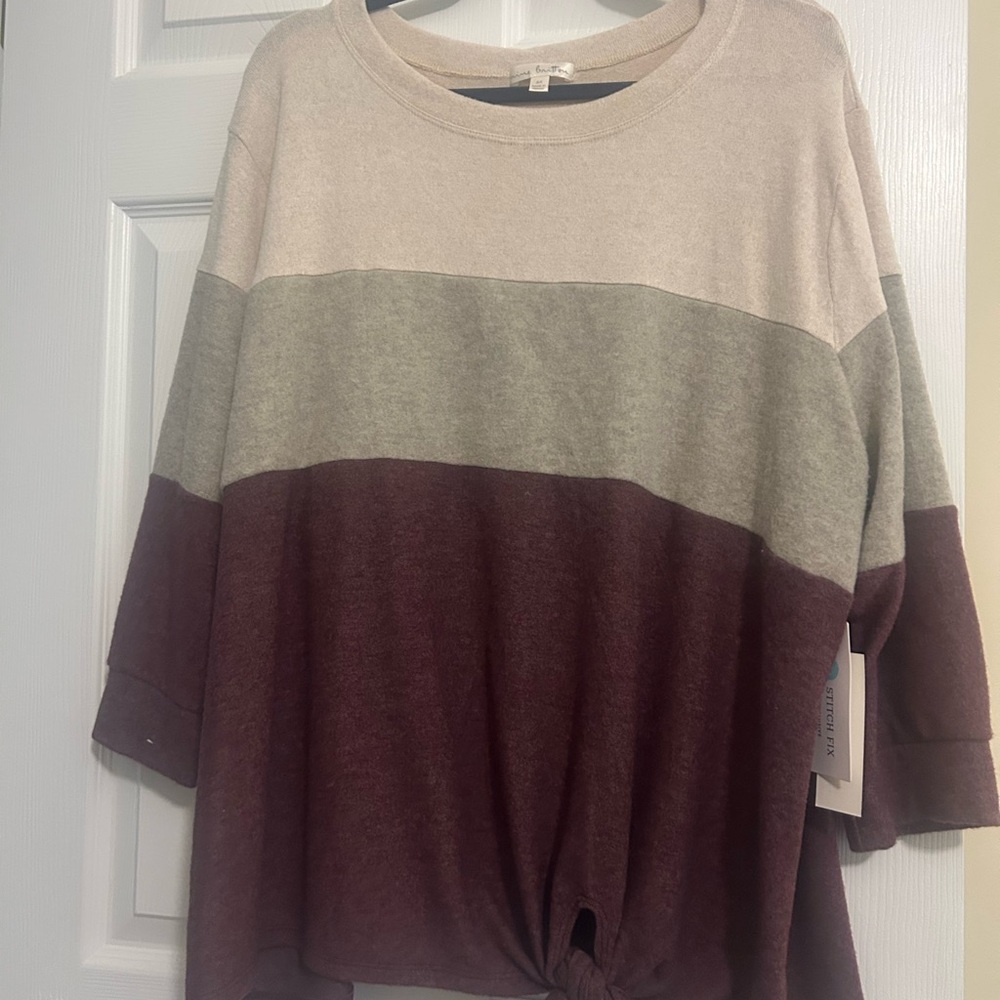 Nine Britton Gray & Plum  Boxy Blouse Relaxed Fit